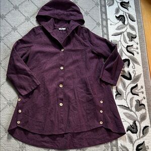 Tavin Button-Front Hooded Jacket in Plum